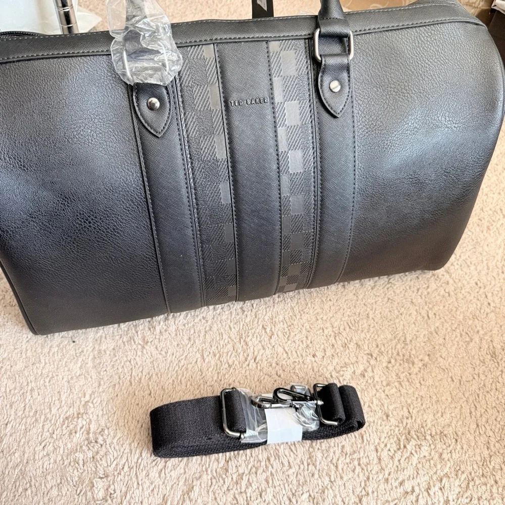 Ted Baker Striped PU Holdall weekender bag, Black‎